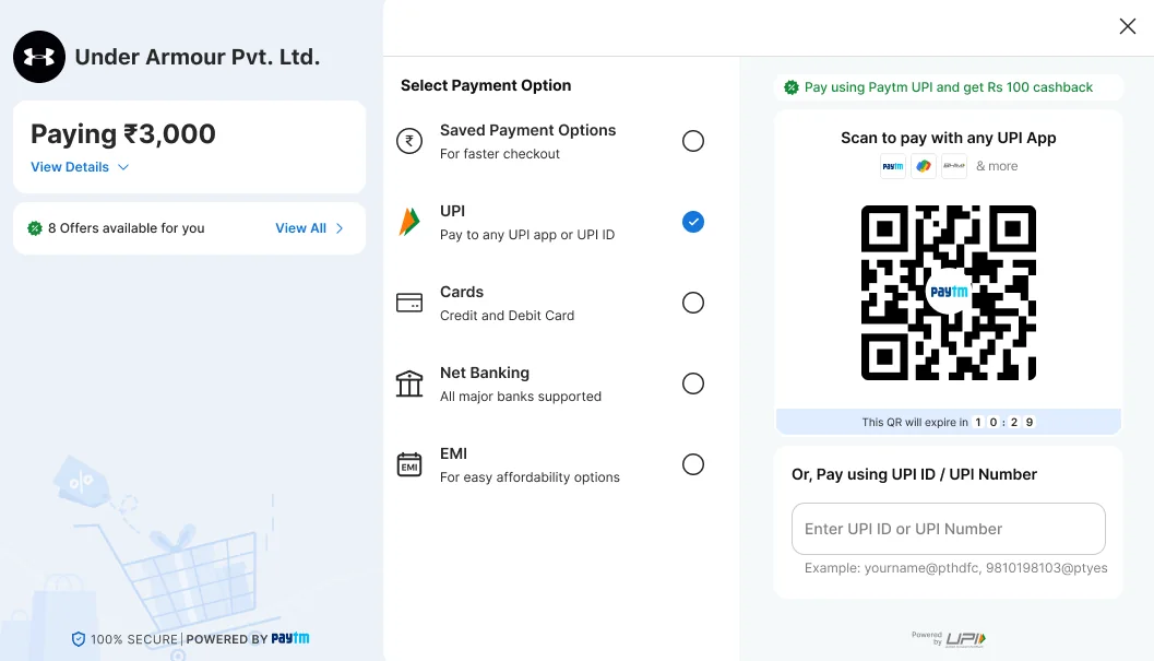 The same checkout window without a merchant page behind it