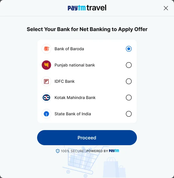 Select Your Bank for Net Banking to Apply Offer, listing five banks