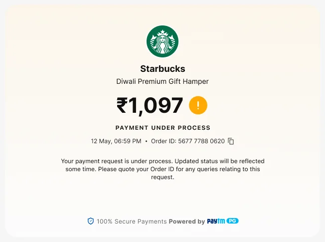 Pending page: Payment under process, with the order ID