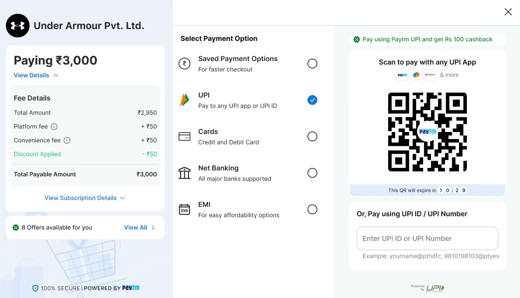Fee details with a link to View Subscription details