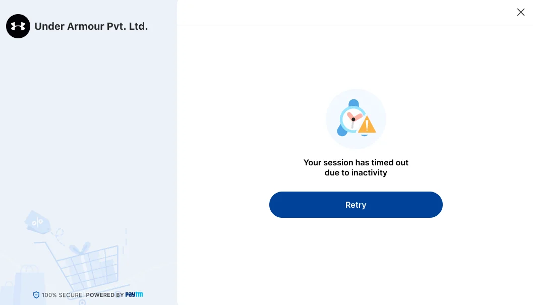 Session timed out due to inactivity, with a Retry button